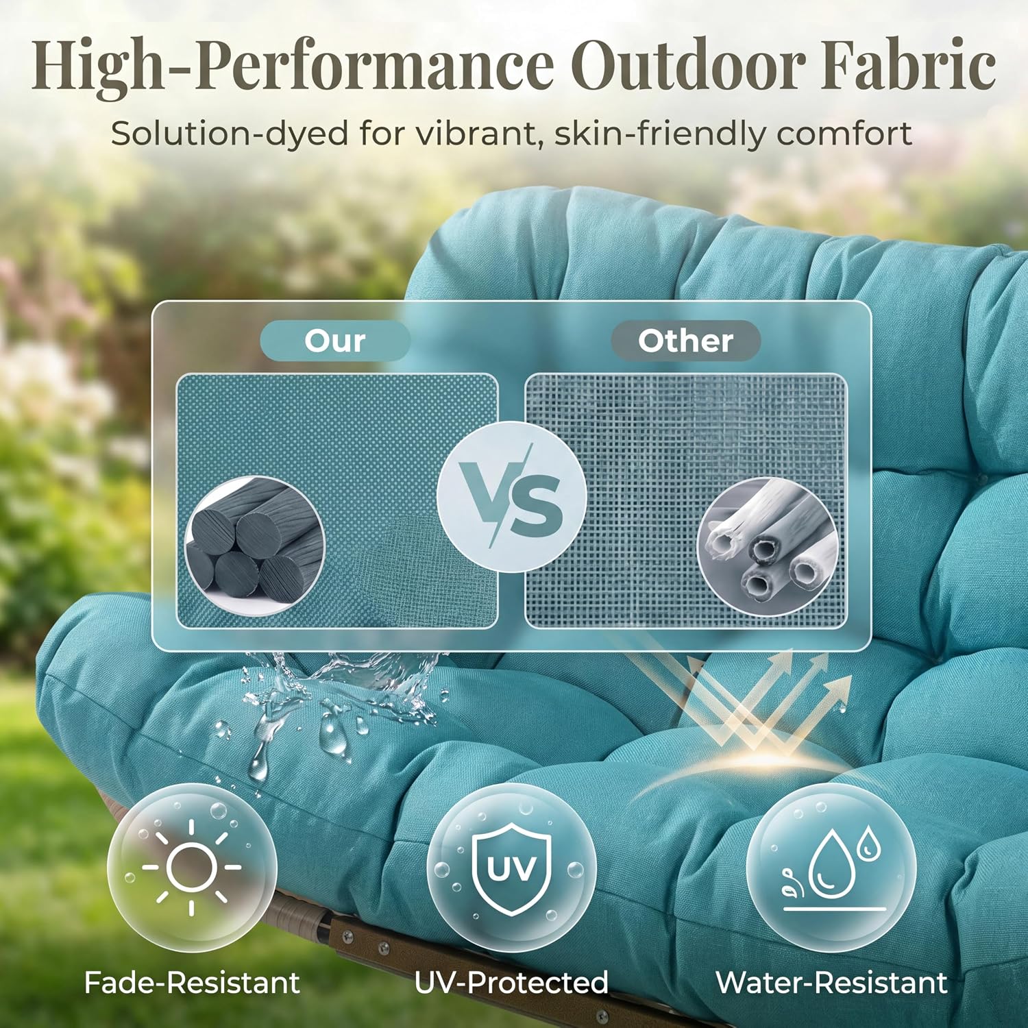 RADIATA 2 Person Egg Chair Swing with Stand Outdoor, Extra Large Double Hanging Egg Chair, Oversized Sturdy Wicker Patio Chairs with Cushion Loveseat for Indoor Backyard Balcony Bedroom Porch, Teal
