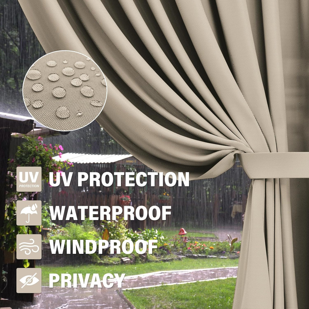 Outdoor Gazebo Curtain Replacement Universal 4-Panel Sidewalls 10' X 13',Outdoor Patio Waterproof Privacy Curtain with Double Zipper for Patio,Garden, and Backyard (Curtain Only)