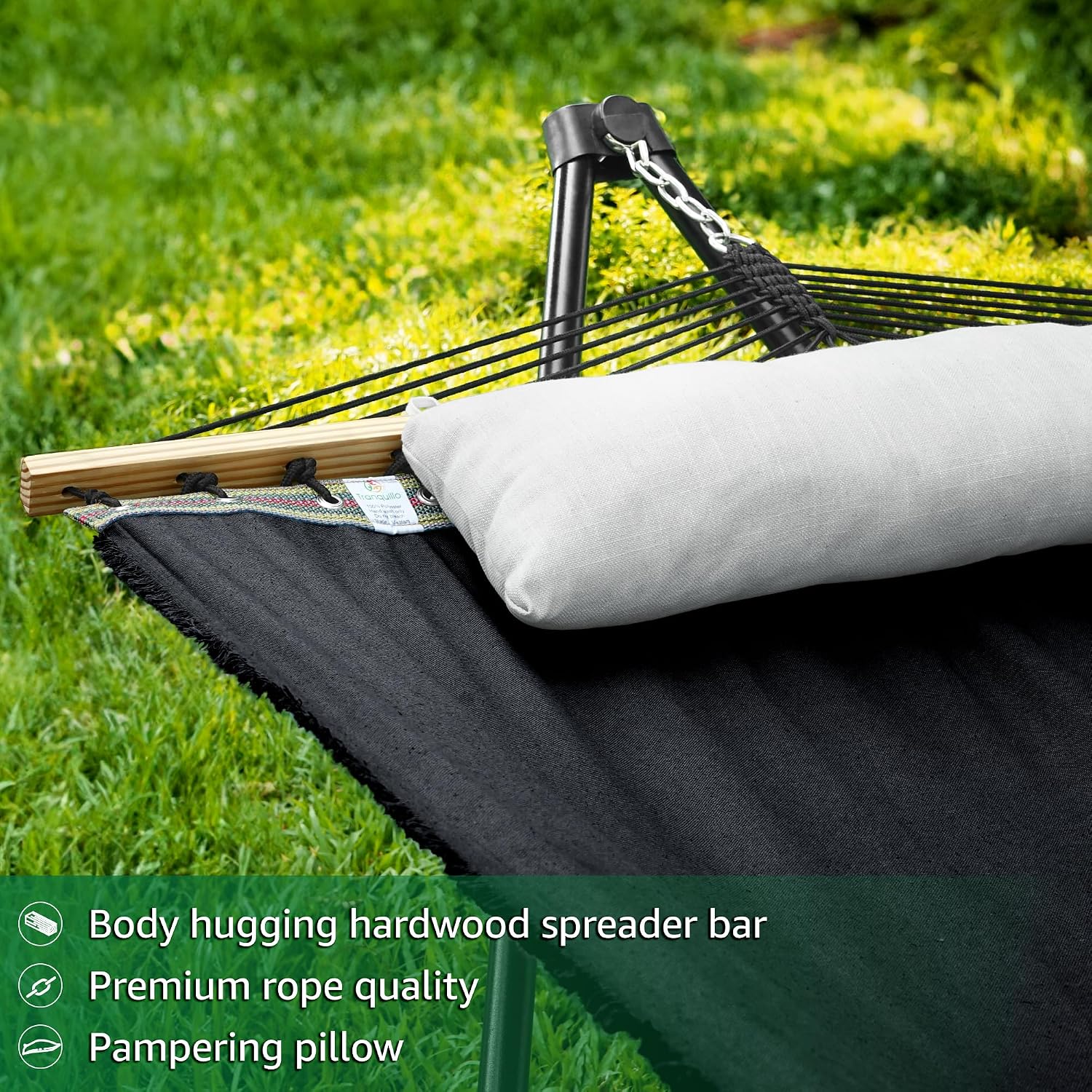 Tranquillo Unity Signature Steel Hammock Stand – 800 lbs Heavy-Duty Frame with Smooth, Noiseless Swing, Pre-Assembled for Quick Setup, Perfect for Indoor & Outdoor Relaxation; Black
