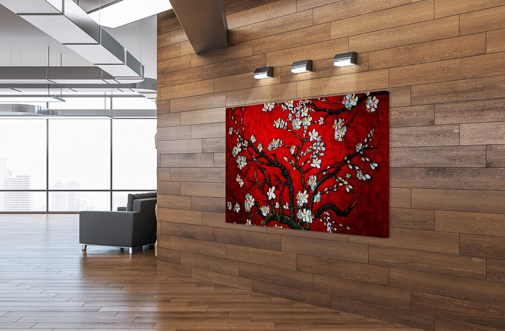 SpiritualHands Wheat Field with Cypresses Vincent Van Gogh Canvas Wall Art, The Starry Night Van Gogh Posters Self Portrait, Large Framed Wall Art Paintings for Wall Decorations for Bedroom (Vincent van Gogh Almond Blossom Red, 24' x 36' - Ready to Hang)