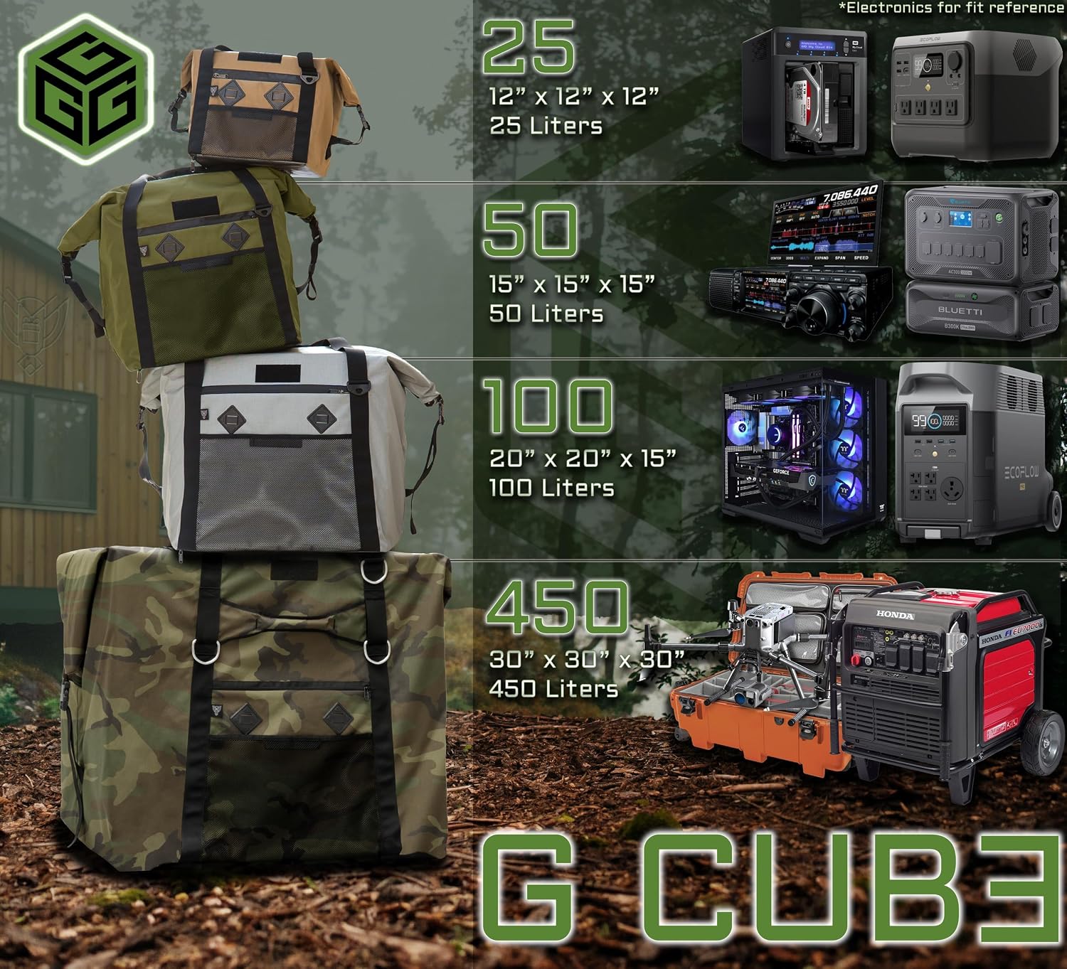 Xtreme Sight Line ~ G CUBƎ 50 Faraday Bag for Small to Medium Generators and Electronics ~ Protects Against EMP/CME/EMF/RF ~ Diamond Form Farday Interior ~ 1680D Ballistic Nylon Exterior ~ Black
