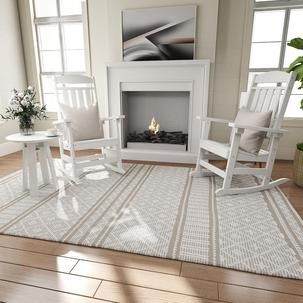 NAVINE Outdoor Rocking Chairs Set of 6, Oversized High Back Patio Rocking Chairs, All Weather Porch Rocking Chairs for Outside. White