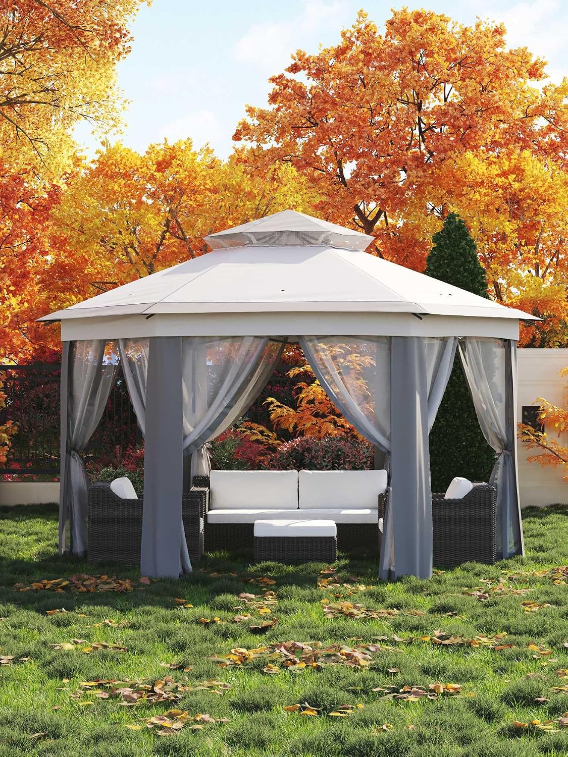 Pop Up Gazebo 13x13, Outside Canopy Tent-6 Side with Mosquito Netting, One Push Setup for Backyard Patio Garden Activities-Gray