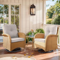 Outdoor Rocker Swivel Glider Chair - 3 Piece Wicker Patio Furniture Set, All Weather Patio Bistro Set with Glass Side Table for Balcony Porch Deck Backyard - Yellow Wicker Beige Cushion