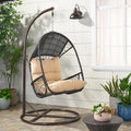 GDF Studio Outdoor Wicker Hanging Chair with Stand,Egg Swing Hammock Chair, Indoor Outdoor Wicker Egg Chair with Cushion for Patio Bedroom Porch Garden,400Lbs Capacity,Brown and Tan