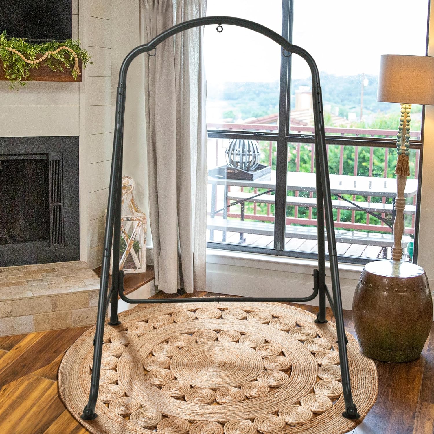 SUNCREAT Hammock Chair Stand, Heavy-Duty Steel Swing Stand, 400lbs Capacity, Multi-Use Hanging Chair Stand for Outdoor Indoor, Hammock Chair not Include, Black
