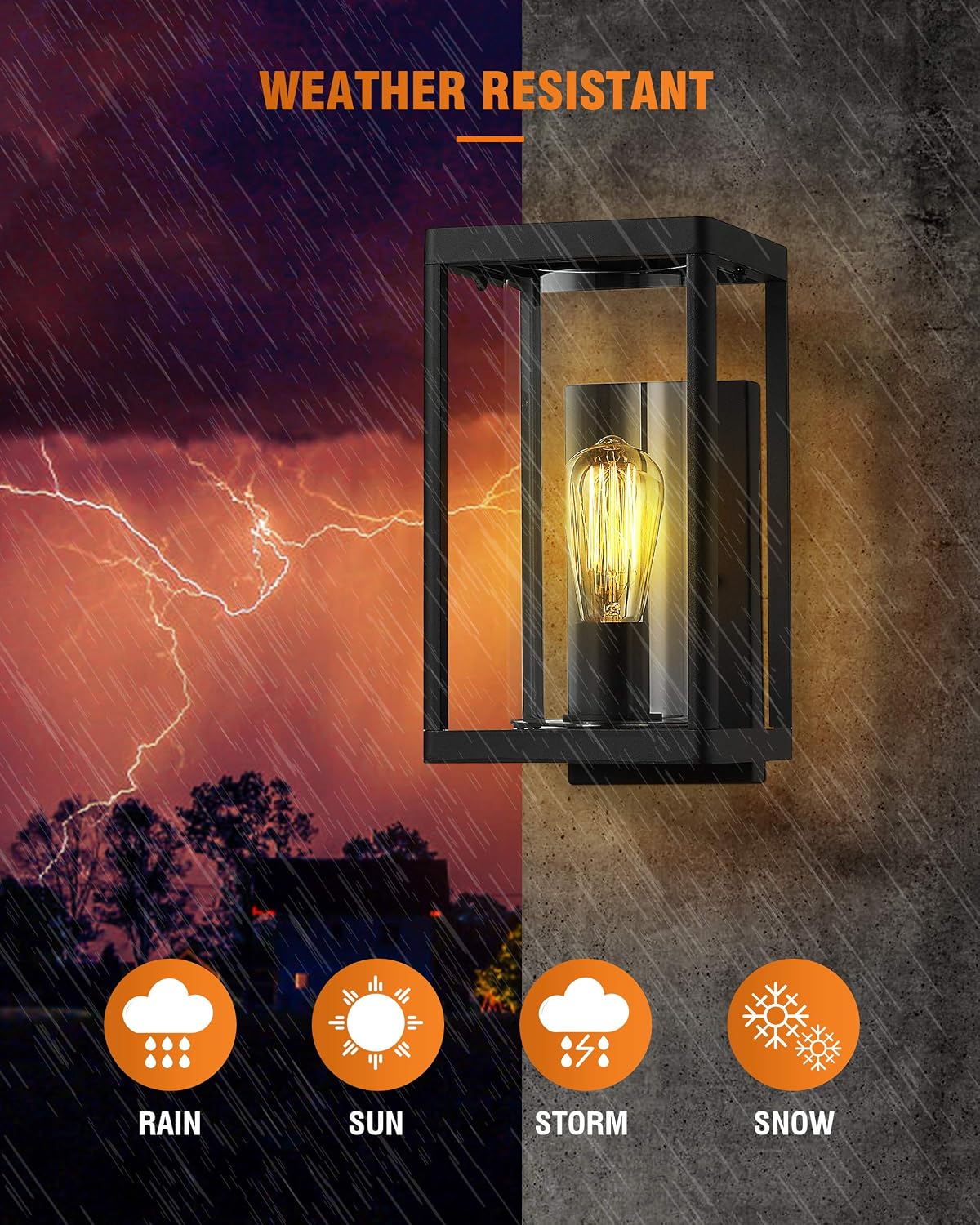 Beionxii Dusk to Dawn Outdoor Wall Lights, Modern Exterior Wall Sconces Porch Lantern, Black Cast Aluminum w/Clear Cylinder Glass - A291W-2PK