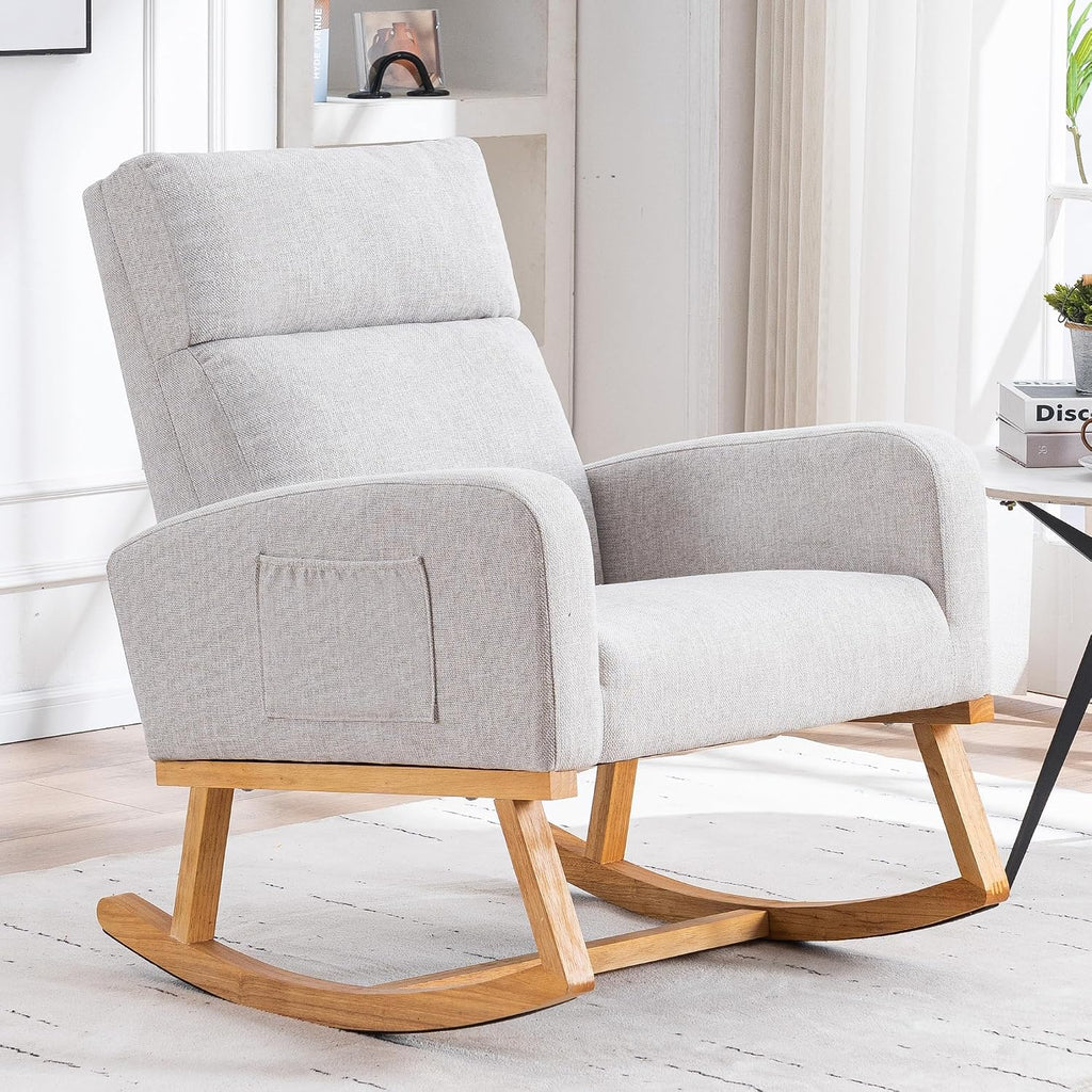 HCHAIRH Rocking Chair Nursery, Nursing Rocking Chairs, Upholstered Nursery Glider Rocker for Mom Nursery Morden Rocking Chair with Side Pocket for Living Room,Bedroom，Light Gray