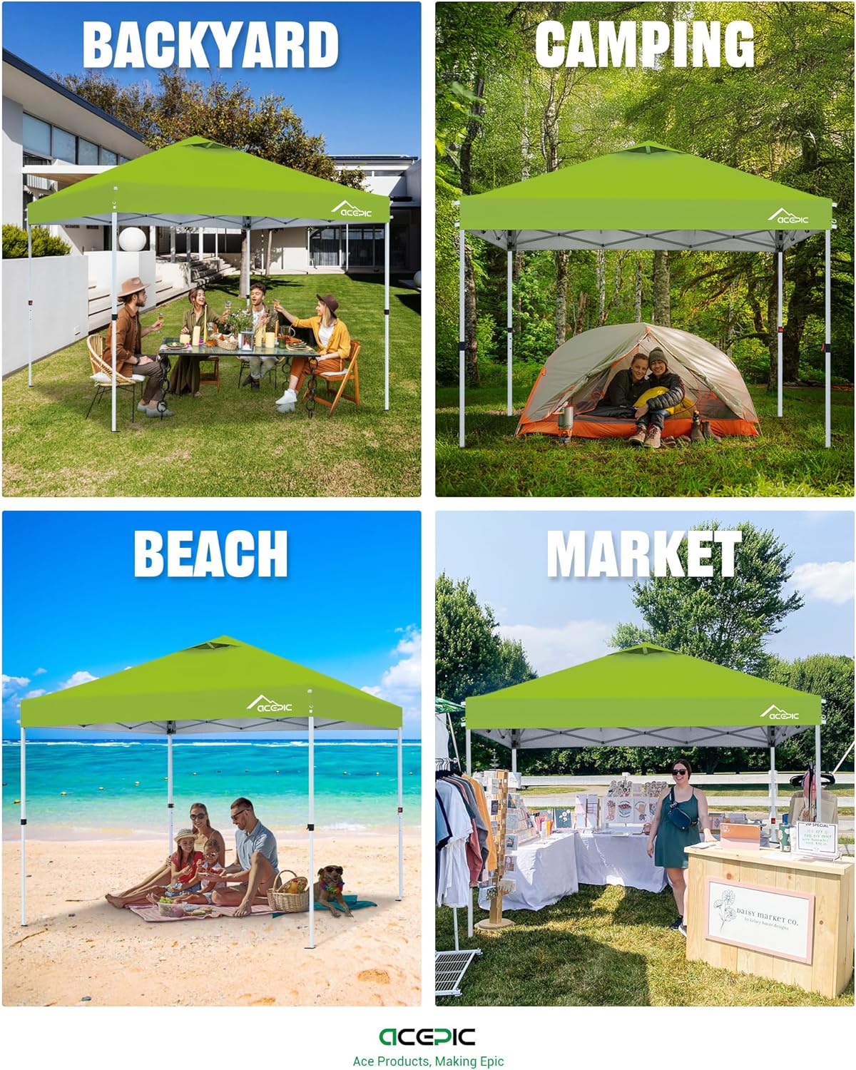 Acepic 10x10 Pop Up Canopy Tent,300D Silver-Coating Top,Pop Up Canopy Tent Instant Portable Shelter with 1-Button Push and Wheel Carry Bag, 8 Stakes and 4 Canopy Weights (Radiant Green, 10x10)
