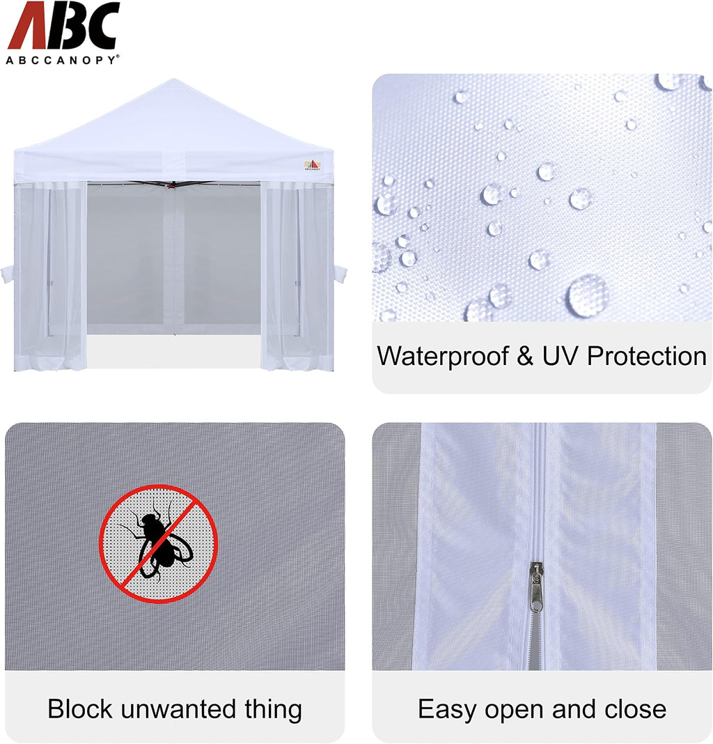 ABCCANOPY 10x10 Easy Pop Up Gazebo Canopy Tent Instant Outdoor Screen House with Netting Walls,White