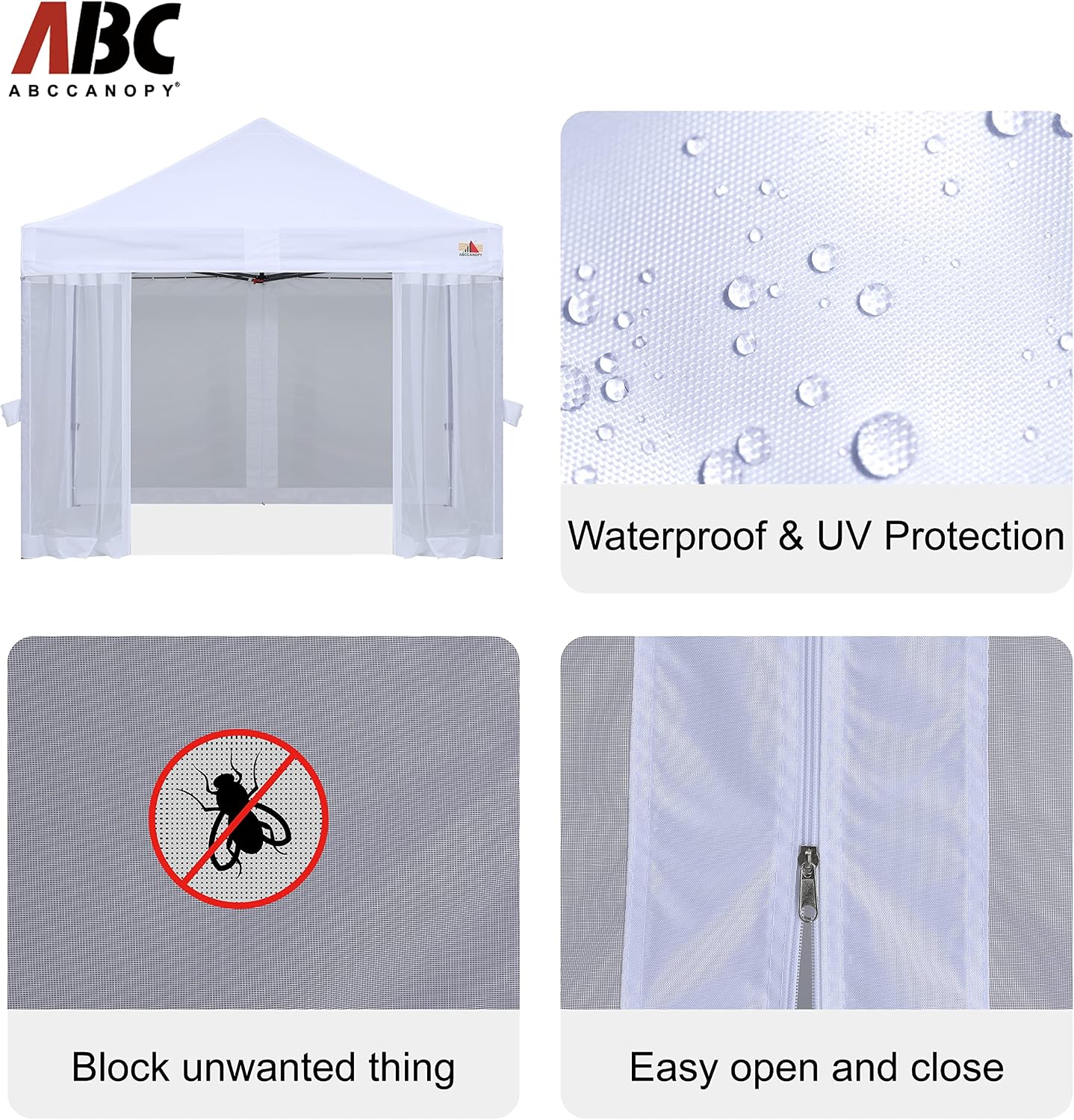 ABCCANOPY 10x10 Easy Pop Up Gazebo Canopy Tent Instant Outdoor Screen House with Netting Walls,White