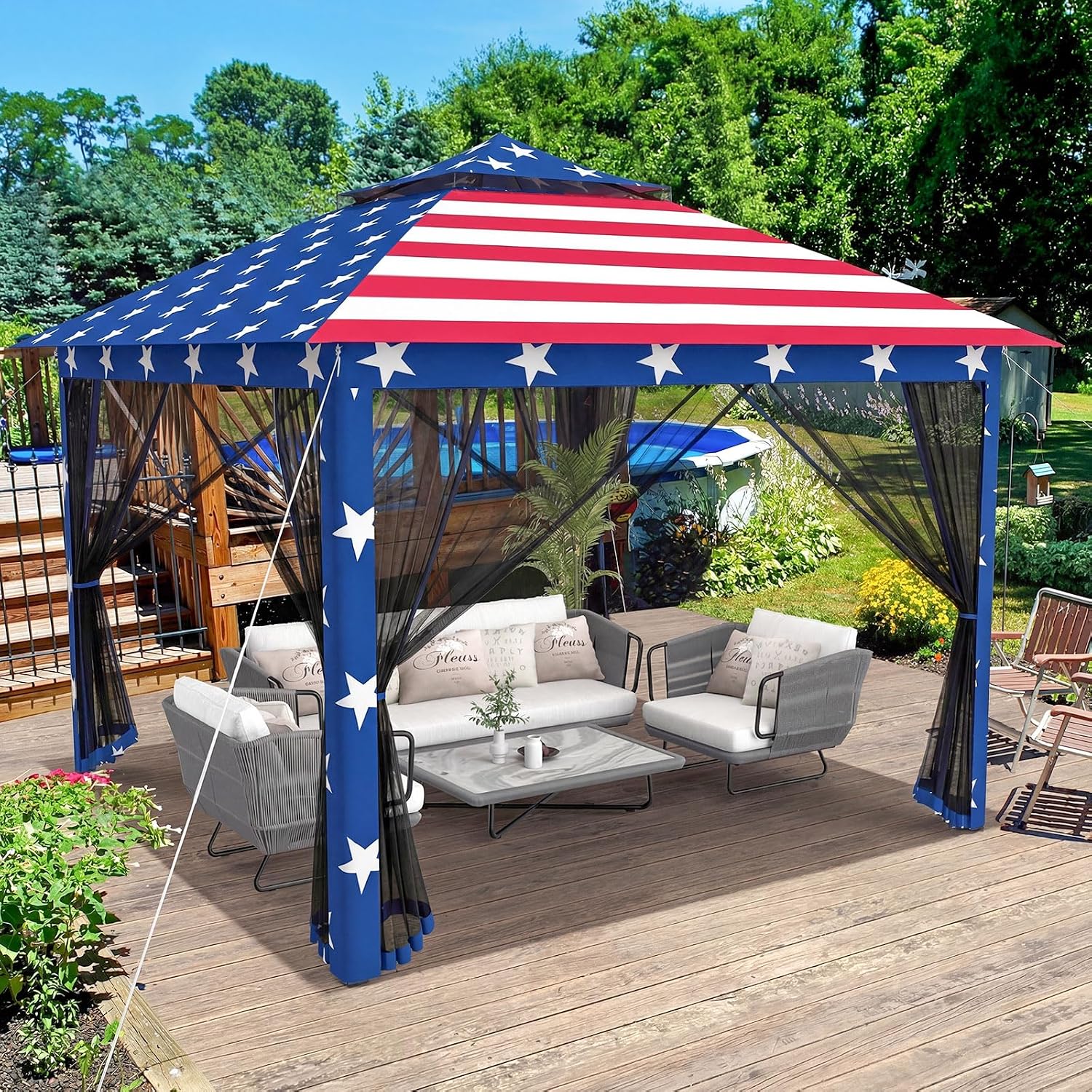 Tangkula 11x11 Ft Pop up Gazebo, 2-Tier Outdoor Patio Gazebo with Netting, Carry Bag, 121 Square Feet of Shade for Backyard, Deck, Poolside