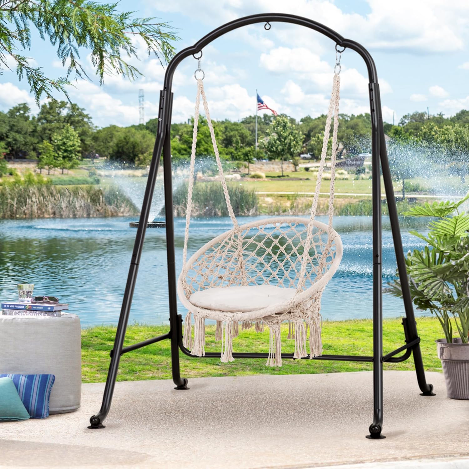 SUNCREAT Hammock Chair Stand, Heavy-Duty Steel Swing Stand, 400lbs Capacity, Multi-Use Hanging Chair Stand for Outdoor Indoor, Hammock Chair not Include, Black