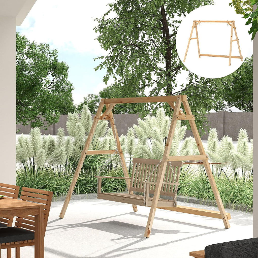 Outsunny 770lbs Porch Swing Frame, Heavy Duty A-Frame Wooden Swing Stand with Reinforced Bars, Freestanding Hanging Chair Stand Only for Porch, Lawn, Garden, Backyard, Teak