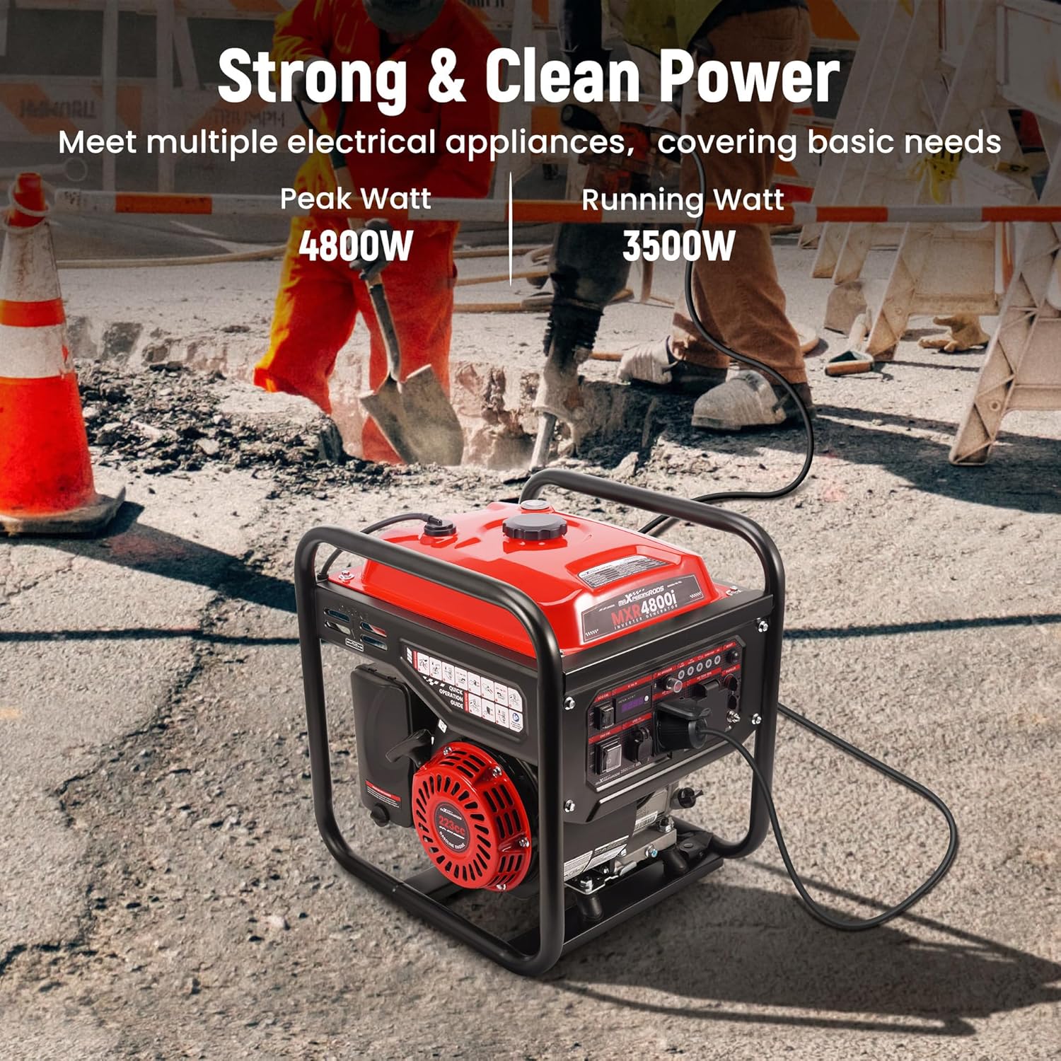 maXpeedingrods 4800 Watt Gasoline Inverter Generator, Gas Powered Open Frame Generator with ECO Mode for Outdoor Camping, Home Backup