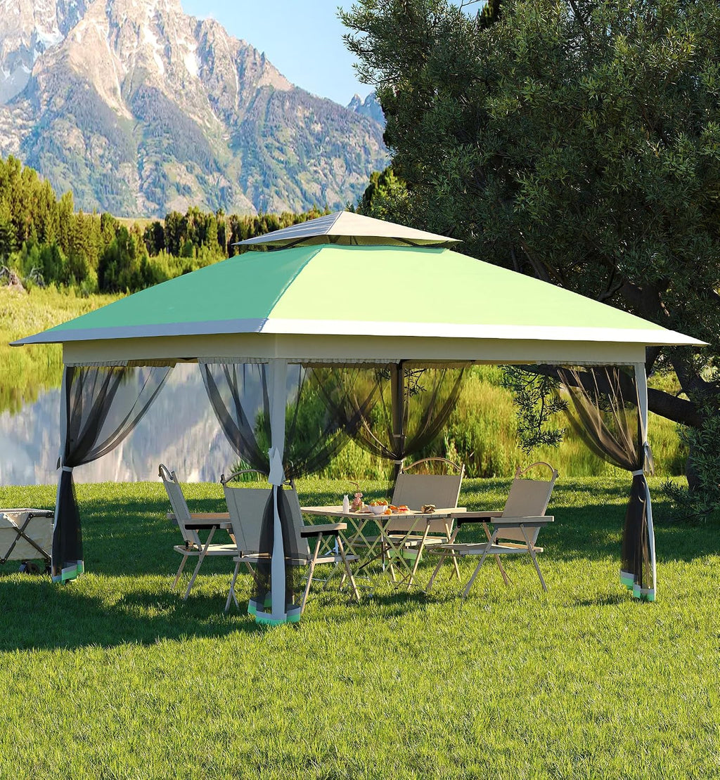 Garvee 13x13 ft Pop Up Gazebo, Canopy Tent with Mosquito Netting, Gazebos on Clearance, Outdoor Patio Gazebo, Backyard Tent for Party, Wedding, Outdoor Dining(Olive Green+Hemp Grey)