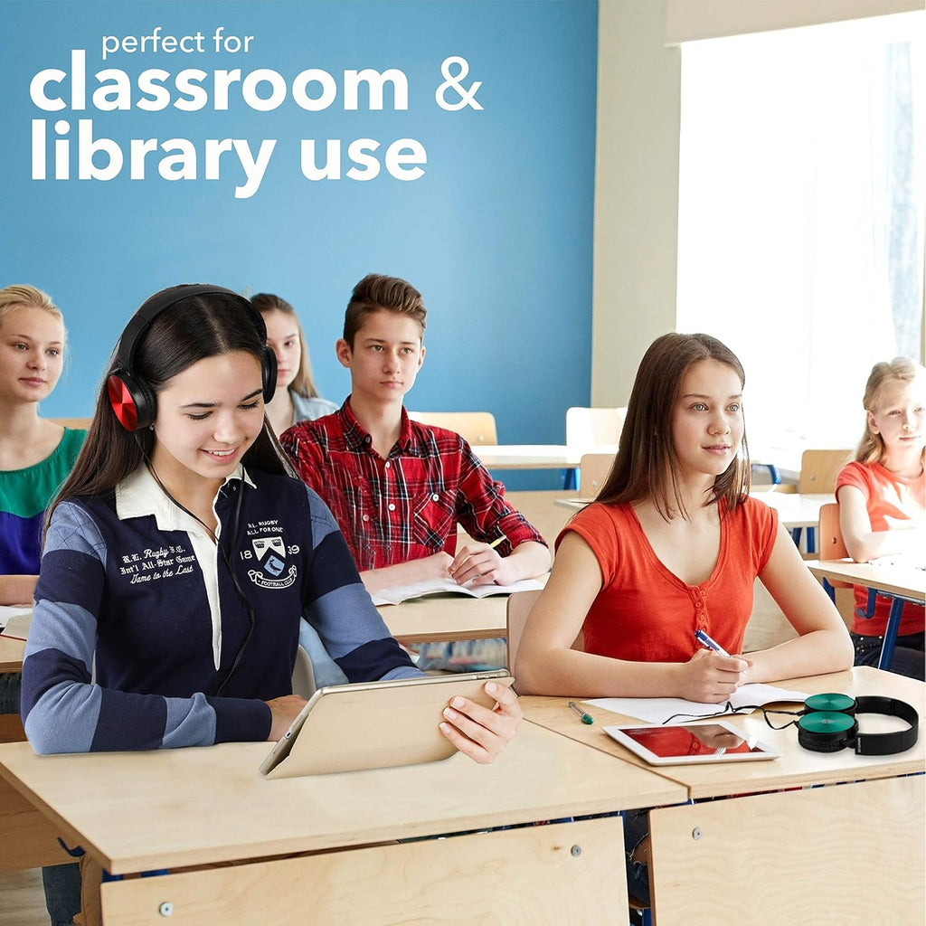 Classroom Headphones-Bulk 25-Pack, with Microphone Student On Ear Comfy Swivel Earphones for Library, School, Airplane, Kids-for Online Learning and Travel, HQ Stereo Sound 3.5mm Jack (Black Set)