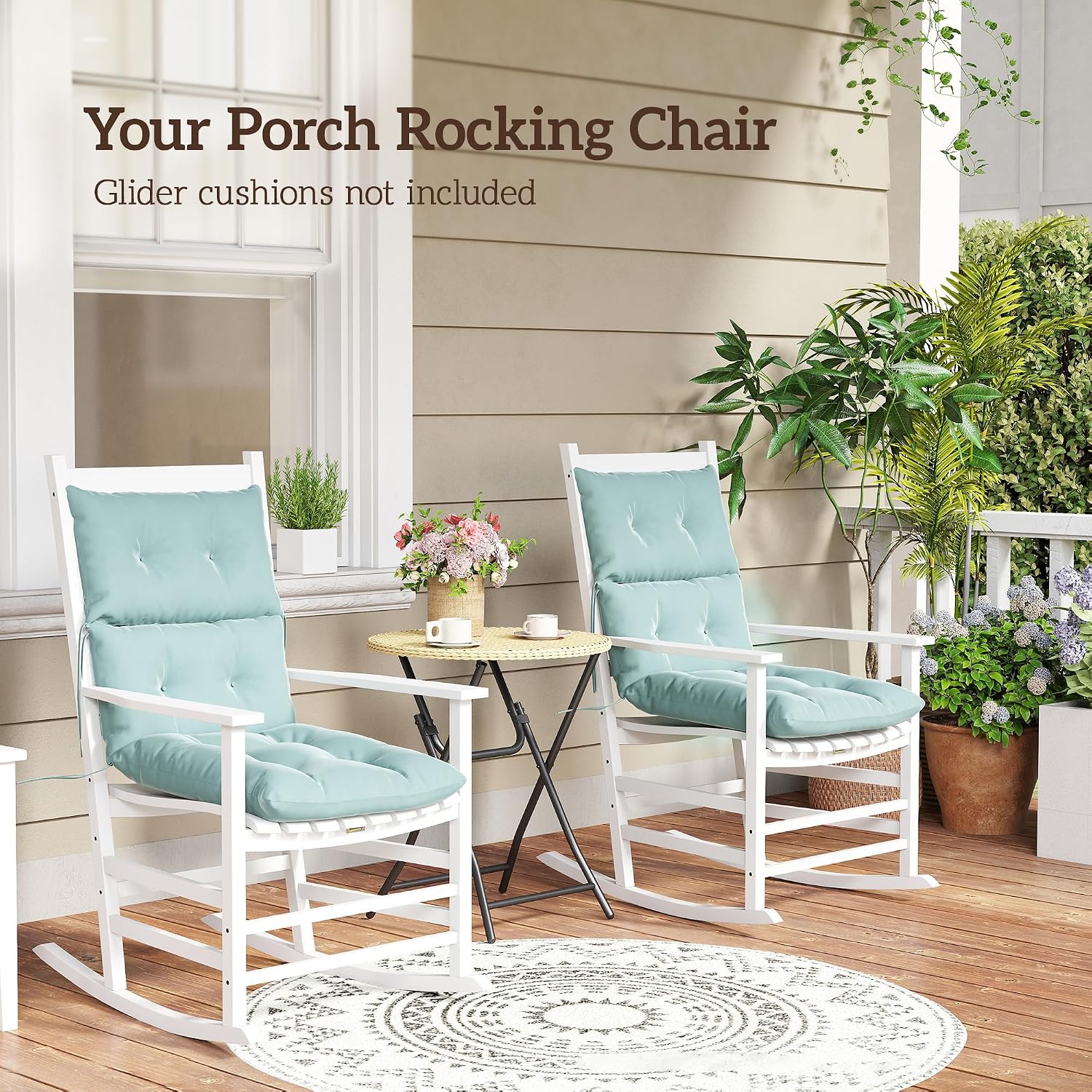 Outsunny Outdoor Rocking Chair Set of 2, Patio Rocking Chair with Smooth Curves, High Density Wooden Rockers for Lawn Garden Porch, Supports Up to 350lbs, White