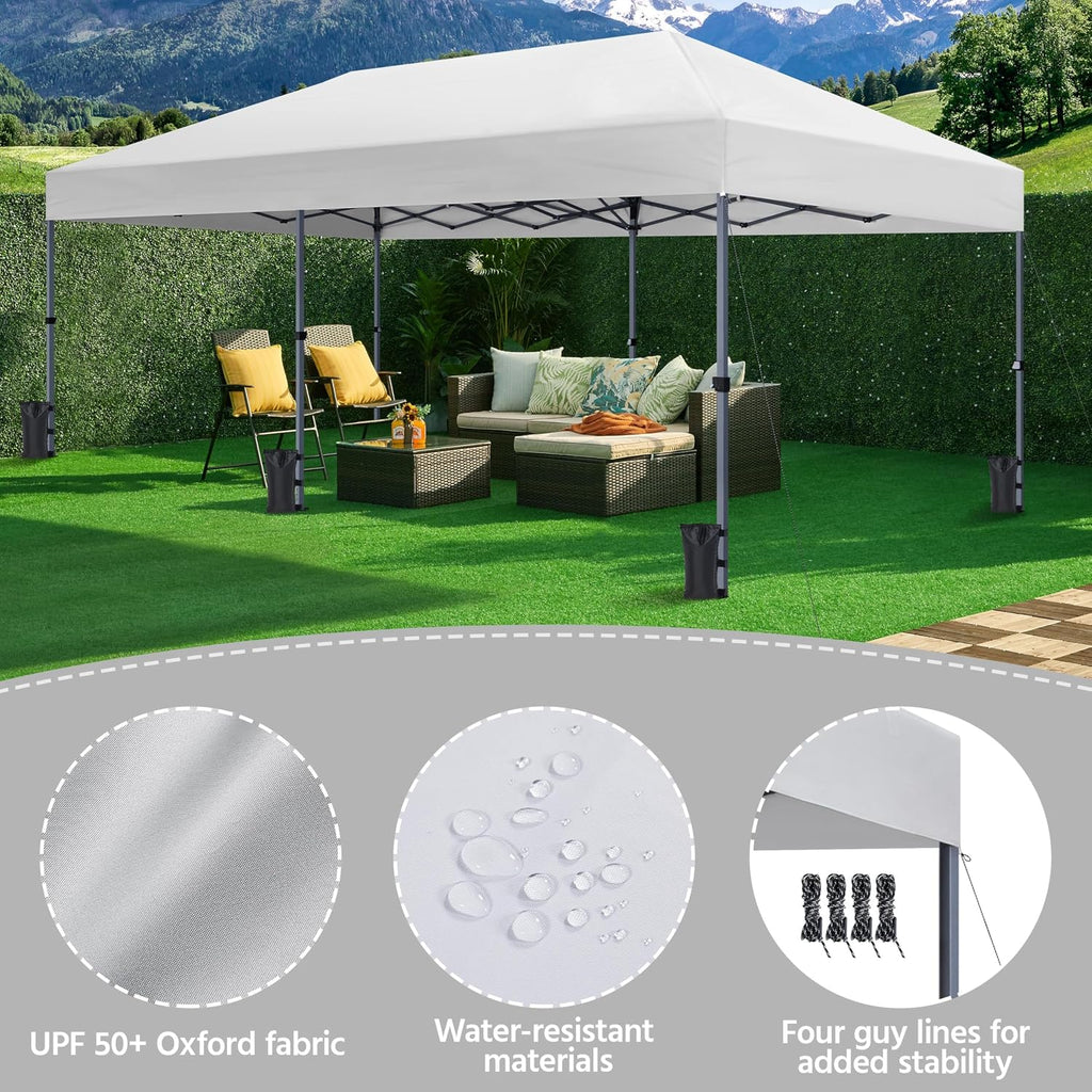 Yaheetech 10×20 Pop Up Canopy Easy Set-up Tent, Portable Outdoor Canopy Instant Tent, Commercial Gazebo with Wheeled Carry Bag & 6 Sandbags for Home, Party & Outdoor Activities, White