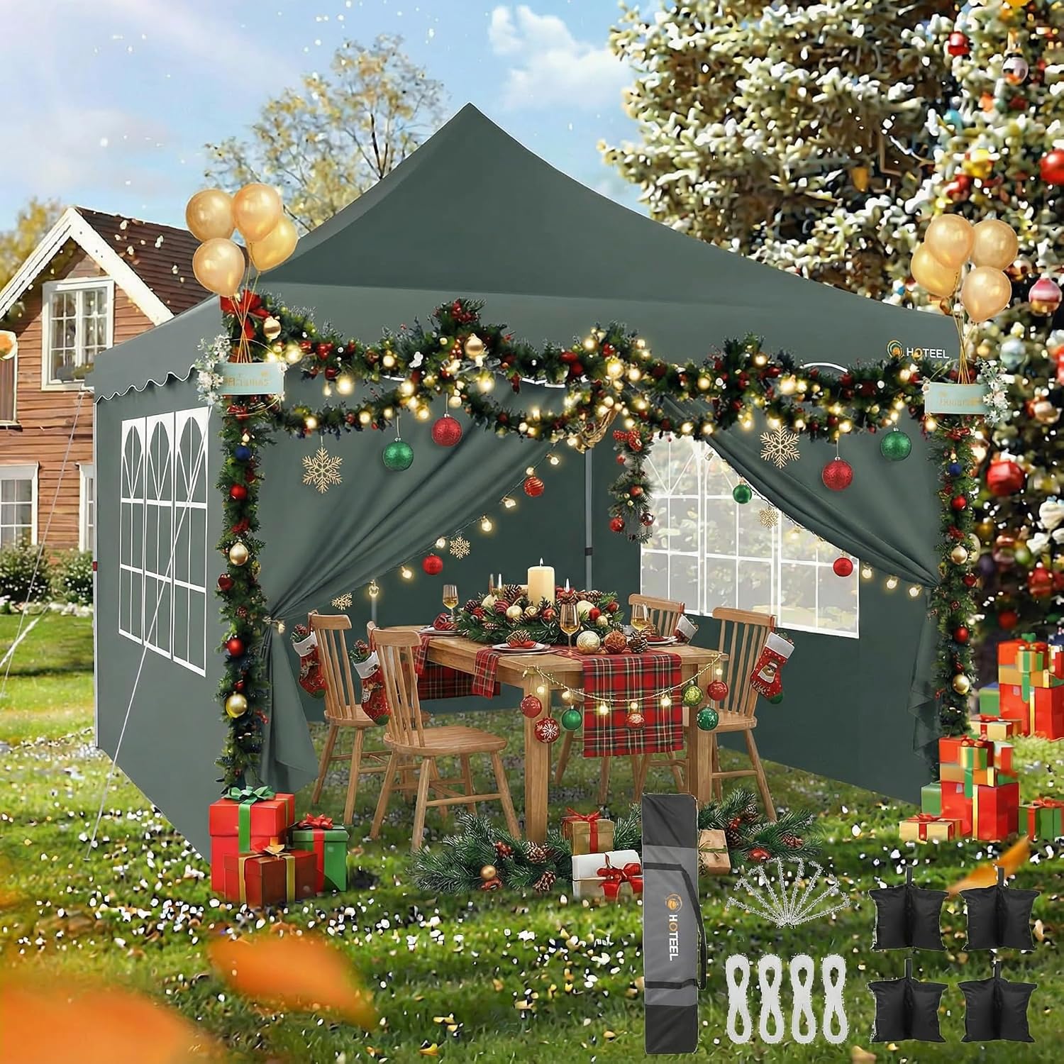 HOTEEL 10x10 Pop up Canopy Tent with 4 sidewalls Easy Up Commercial Outdoor Wedding Party Tents for Parties All Season Wind & Waterproof Gazebo Bag, Gray