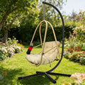 JESE Swing Egg Chair with Stand - UV Resistant & Waterproof Cushion Included, with Cup Holder - Indoor/Outdoor Hanging Hammock Chair Suitable for Patio, Bedroom, Balcony, Garden (Khaki)