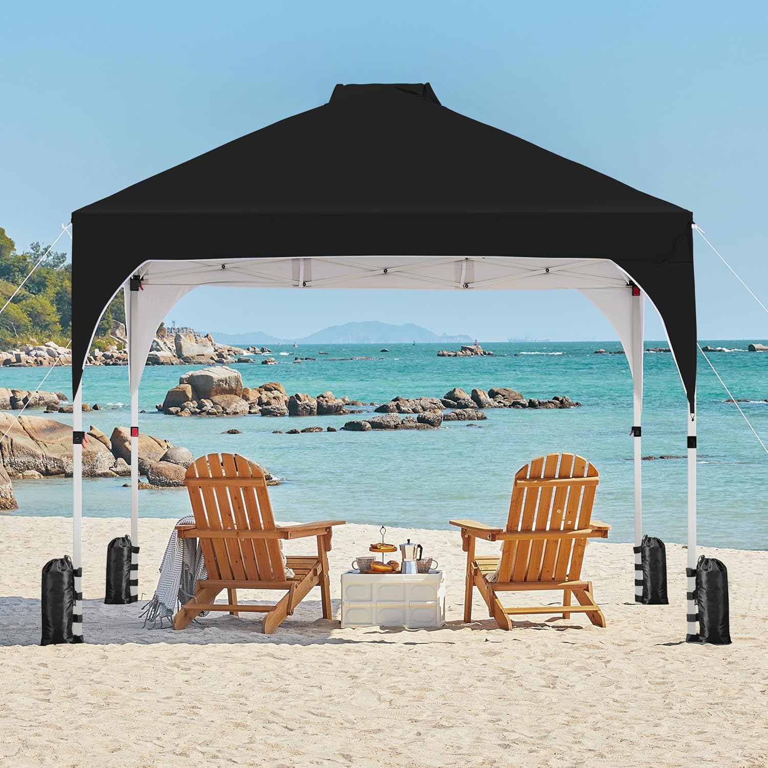 Yaheetech 12x12 Pop Up Canopy Tent with Vent, Easy Set Up Tent, Instant Sun Shelter Canopy with Wheeled Bag, 4 Sandbags, 12 Stakes & 4 Ropes, for Parties, Beach, Outdoor, Black