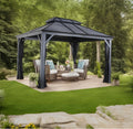 Hardtop Gazebo with Galvanized Steel Double Roof, Rustproof Aluminum Frame, Privacy Netting, and All-Weather Outdoor Shelter, Dark Grey (10x14)