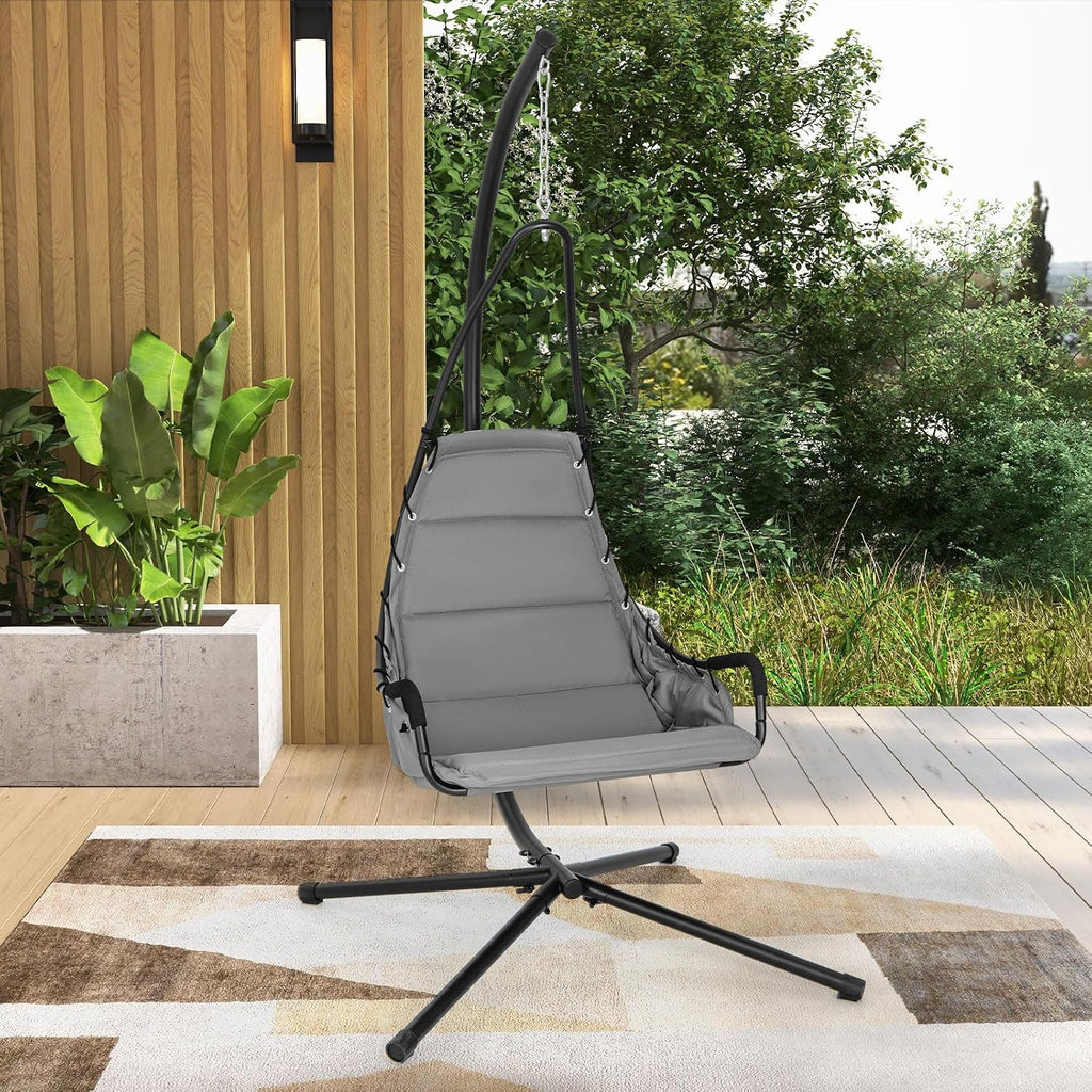 Tangkula Swing Chair with Stand, Hanging Egg Chair with Cushion, Indoor Outdoor Hammock Chair with Steel Rustproof Frame for Patio Backyard Porch Garden