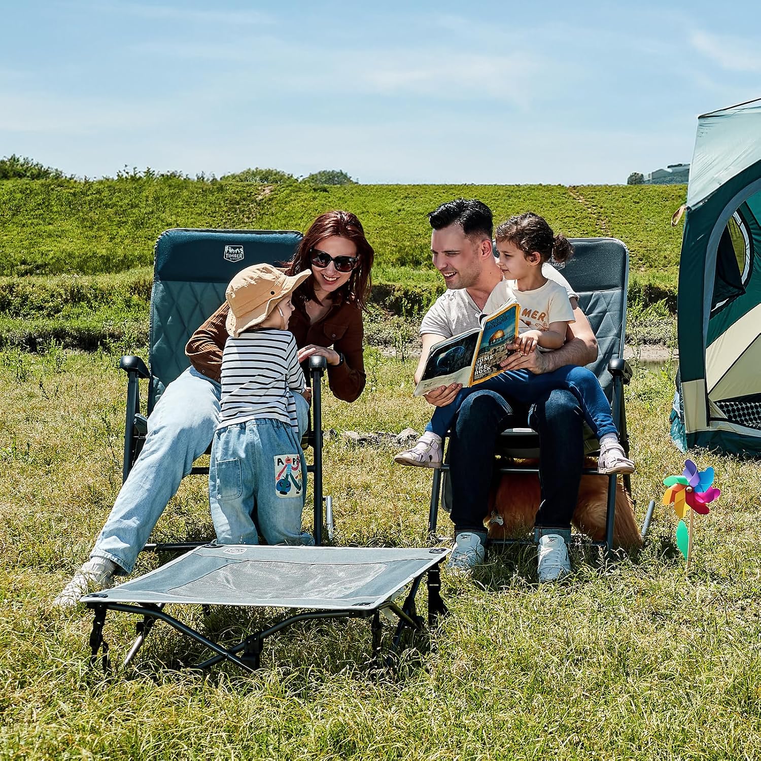 Timber Ridge 3-Level Adjustable Rocking Camping Chair, Ergonomic Padded High Back, Supports 300 LBS, Stable Anti-Tip Rocker, Hard Armrests for Easy Standing, Portable for Patio, Lawn & Tailgating