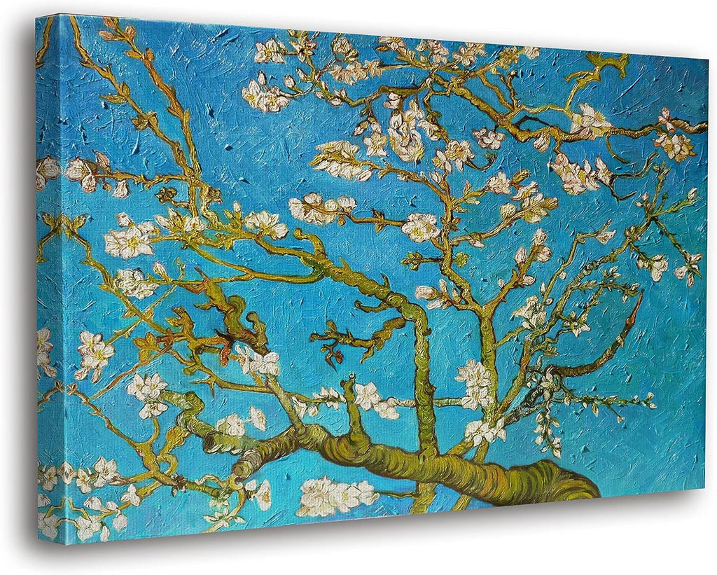 SpiritualHands Wheat Field with Cypresses Vincent Van Gogh Canvas Wall Art, The Starry Night Van Gogh Posters Self Portrait, Large Framed Wall Art Paintings for Wall Decorations for Bedroom (Vincent van Gogh Almond Blossom, 24' x 36' - Ready to Hang)