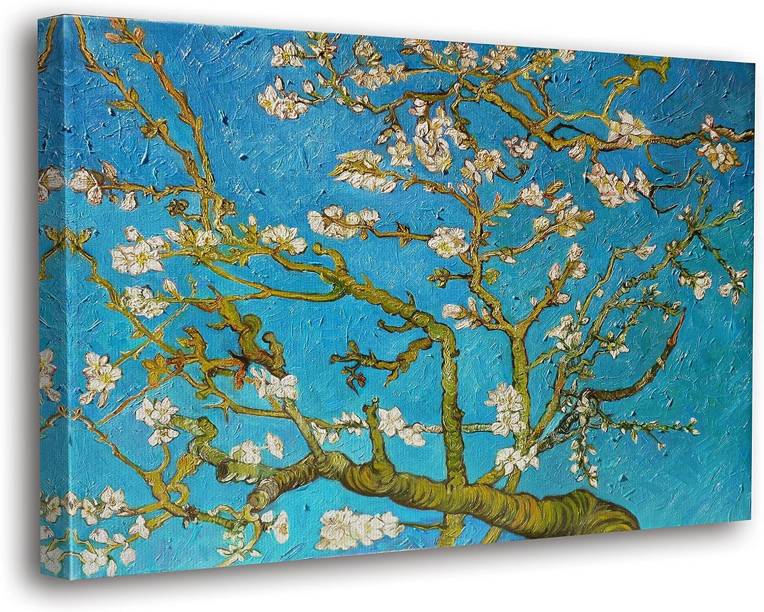 SpiritualHands Wheat Field with Cypresses Vincent Van Gogh Canvas Wall Art, The Starry Night Van Gogh Posters Self Portrait, Large Framed Wall Art Paintings for Wall Decorations for Bedroom (Vincent van Gogh Almond Blossom, 24' x 36' - Ready to Hang)
