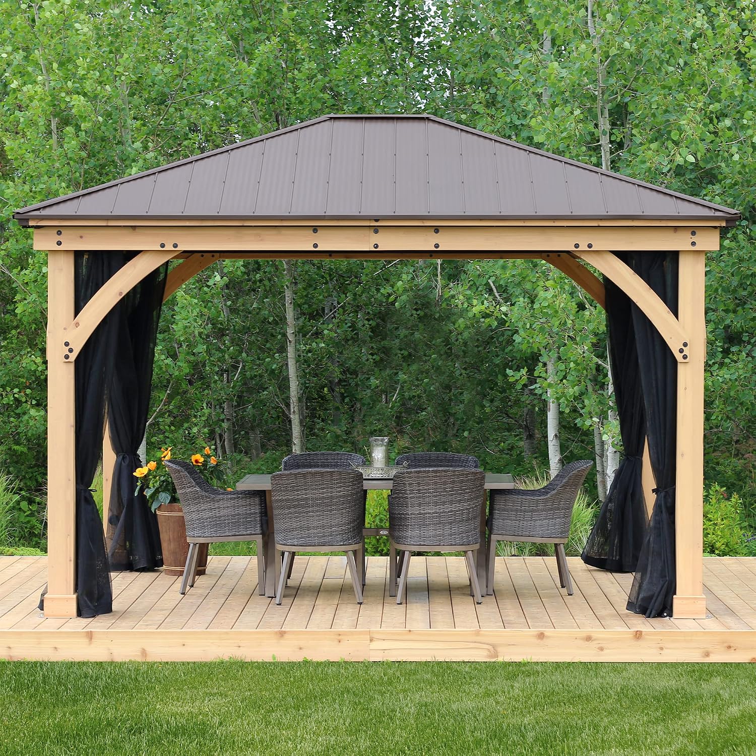 Yardistry 11 x 13 Meridian Gazebo Mesh Kit with 4 Mesh Panels, fits 11x13 Meridian Gazebo, Black