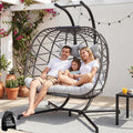 BULEXYARD Extra Large 2 Person Double Egg Swing with Stand and Cover, Heavy Duty Outdoor Wicker Hammock Loveseat, Oversized Comfy Cushion Chair for Garden Balcony Backyard Porch, Light Grey