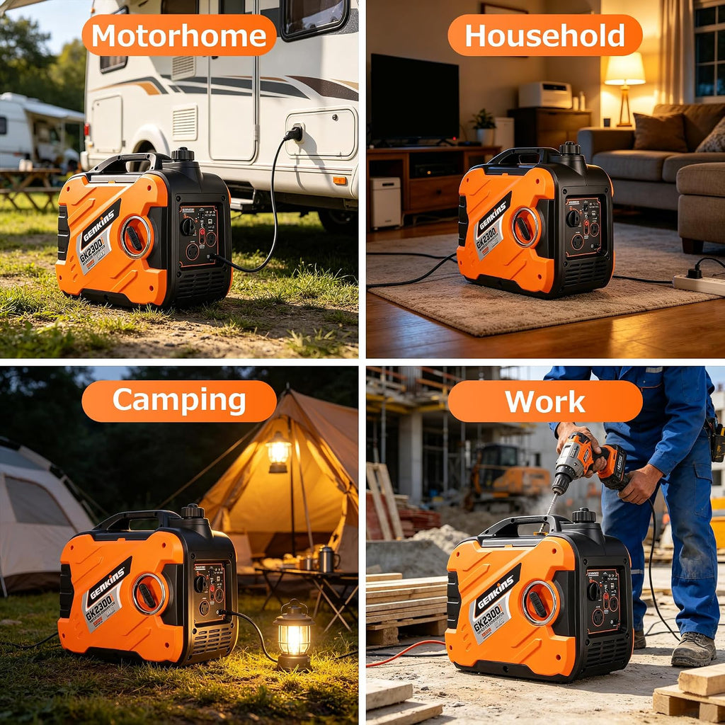GENKINS Inverter Generator 2300 Watt Portable Generator Gas Powered Ultra Quiet for RV Ready Outdoor Camping Home Backup
