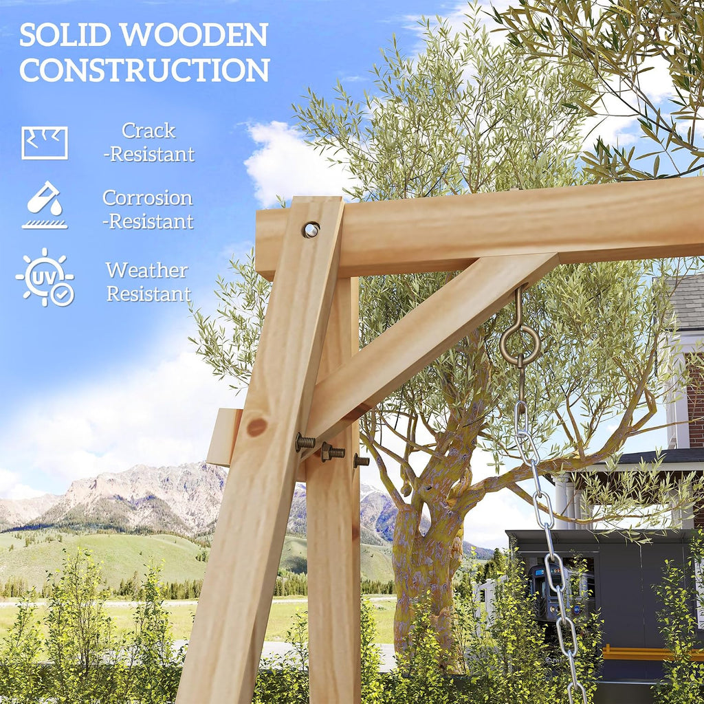 Outsunny 770lbs Porch Swing Frame, Heavy Duty A-Frame Wooden Swing Stand with Reinforced Bars, Freestanding Hanging Chair Stand Only for Porch, Lawn, Garden, Backyard, Teak