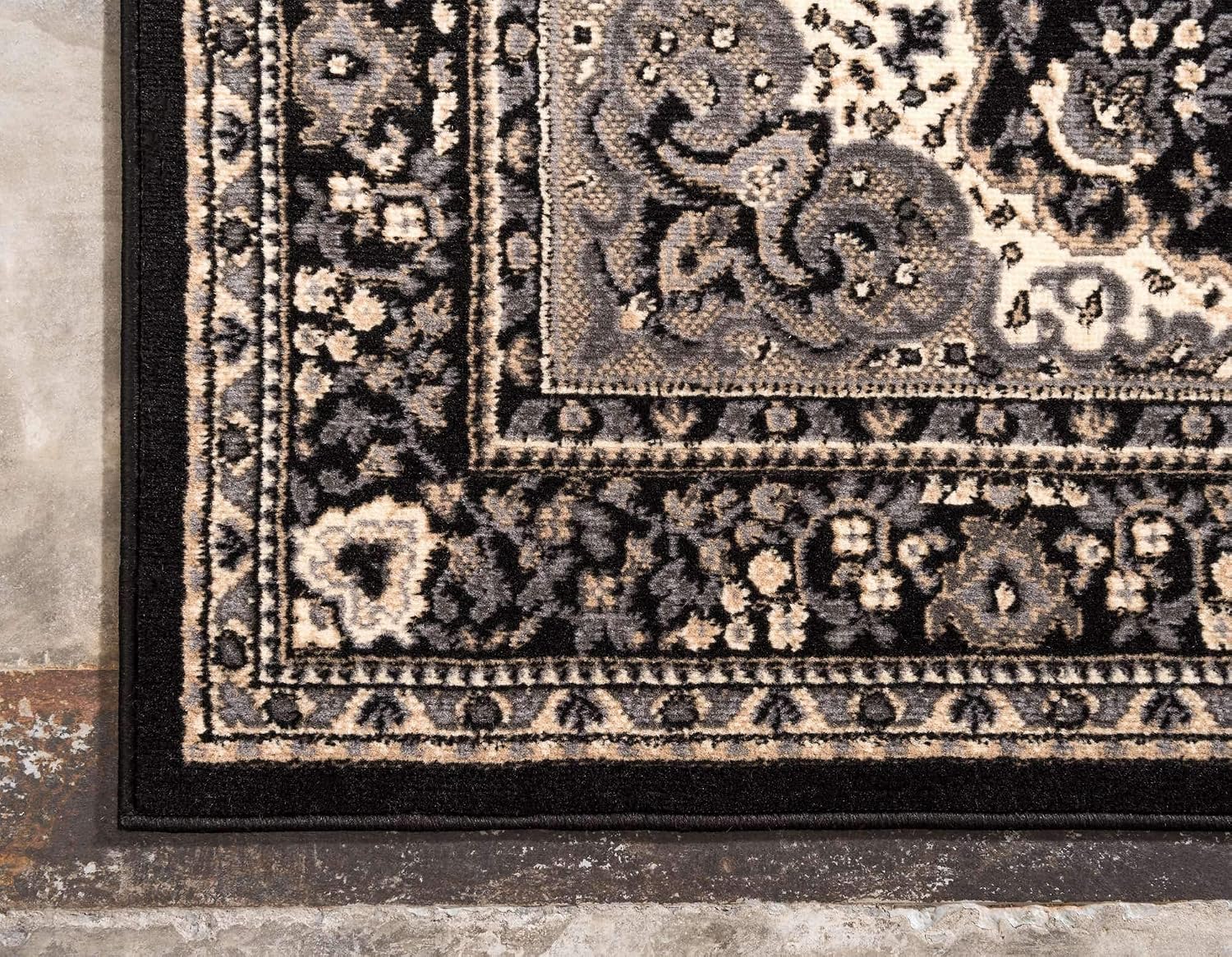 Unique Loom Reza Collection Traditional Persian Style Area Rug, 2 ft 2 in x 3 ft, Black/Beige