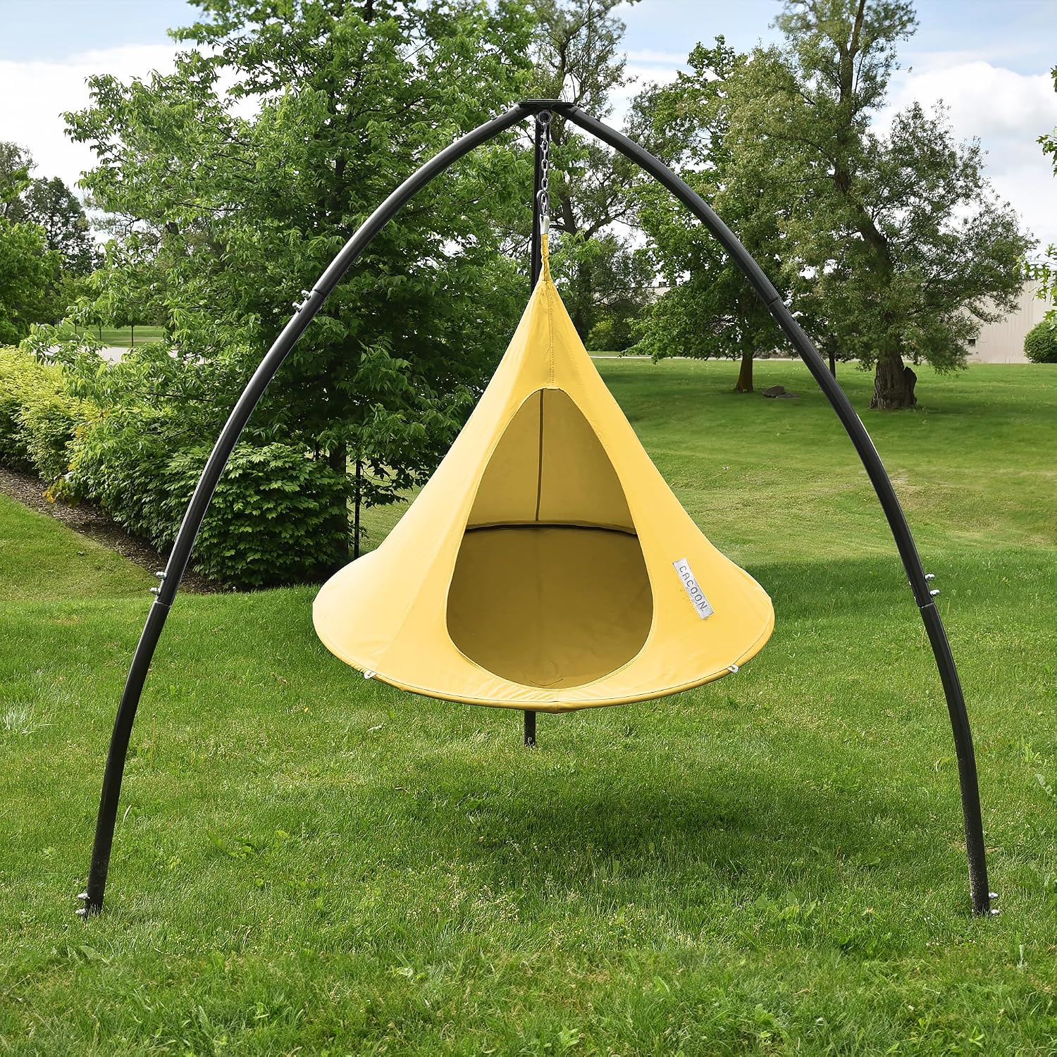 Single Cacoon Hanging Chair – Cozy Indoor/Outdoor Hammock with Polyester Canvas, 440 lb Capacity, Includes 18ft Rope & Carabiner (Lemonade)