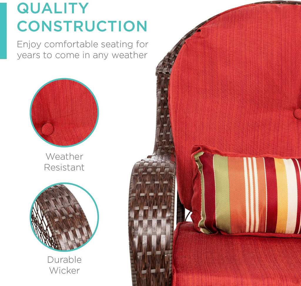 Best Choice Products Outdoor Wicker Patio Rocking Chair for Porch, Deck, Poolside w/Steel Frame, Weather-Resistant Cushions - Red