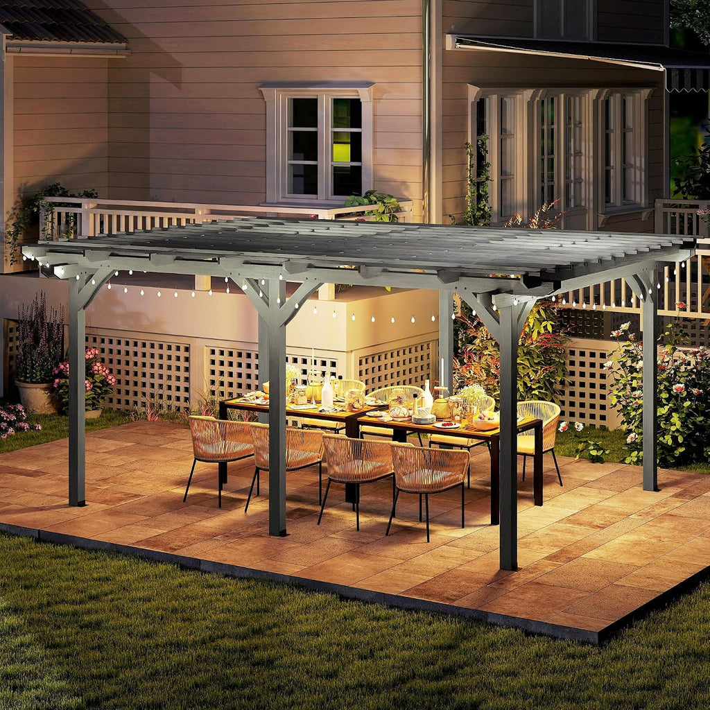 Outsunny 12' x 16' Outdoor Pergola, Wood Gazebo Grape Trellis with Stable Structure for Climbing Plant Support, Garden, Patio, Backyard, Deck, Gray