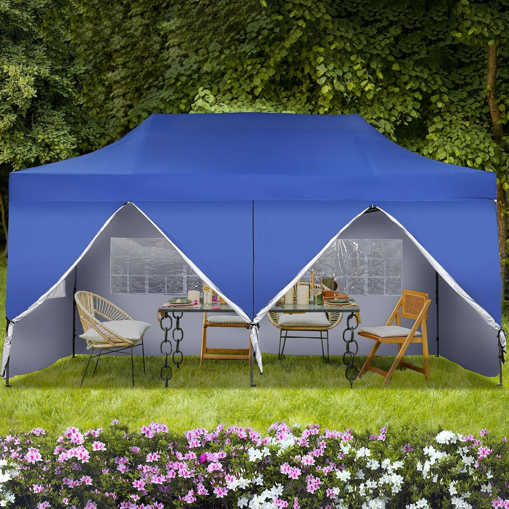GDY 10'x20' Pop Up Canopy, Folding Party Tent with 6-Panel Removable Sidewalls, Heavy Duty Outdoor Commercial Instant Gazebo with Wheeled Bag, Blue.