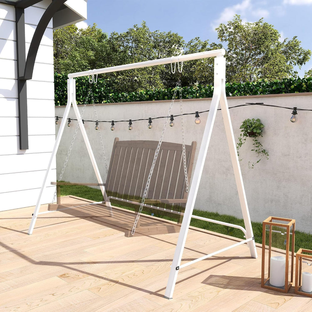 Outsunny Metal Porch Swing Stand, Heavy Duty Swing Frame, Hanging Chair Stand Only, 528 LBS Weight Capacity, for Backyard, Patio, Lawn, Playground, White