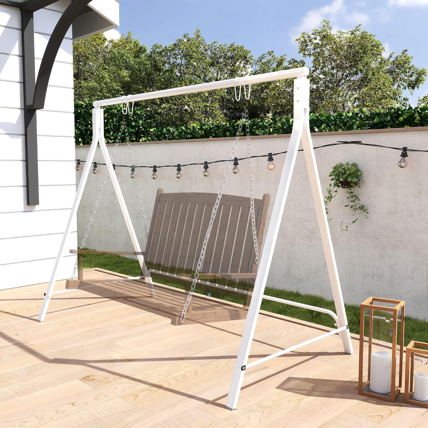 Outsunny Metal Porch Swing Stand, Heavy Duty Swing Frame, Hanging Chair Stand Only, 528 LBS Weight Capacity, for Backyard, Patio, Lawn, Playground, White