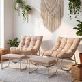 Oversized Double Papasan Rocking Chair Set of 2 with Ottoman, Egg Shaped Patio Lounge Chair with Thick Soft Cushion, Outdoor Relaxation Furniture for Porch, Backyard, Garden, Khaki