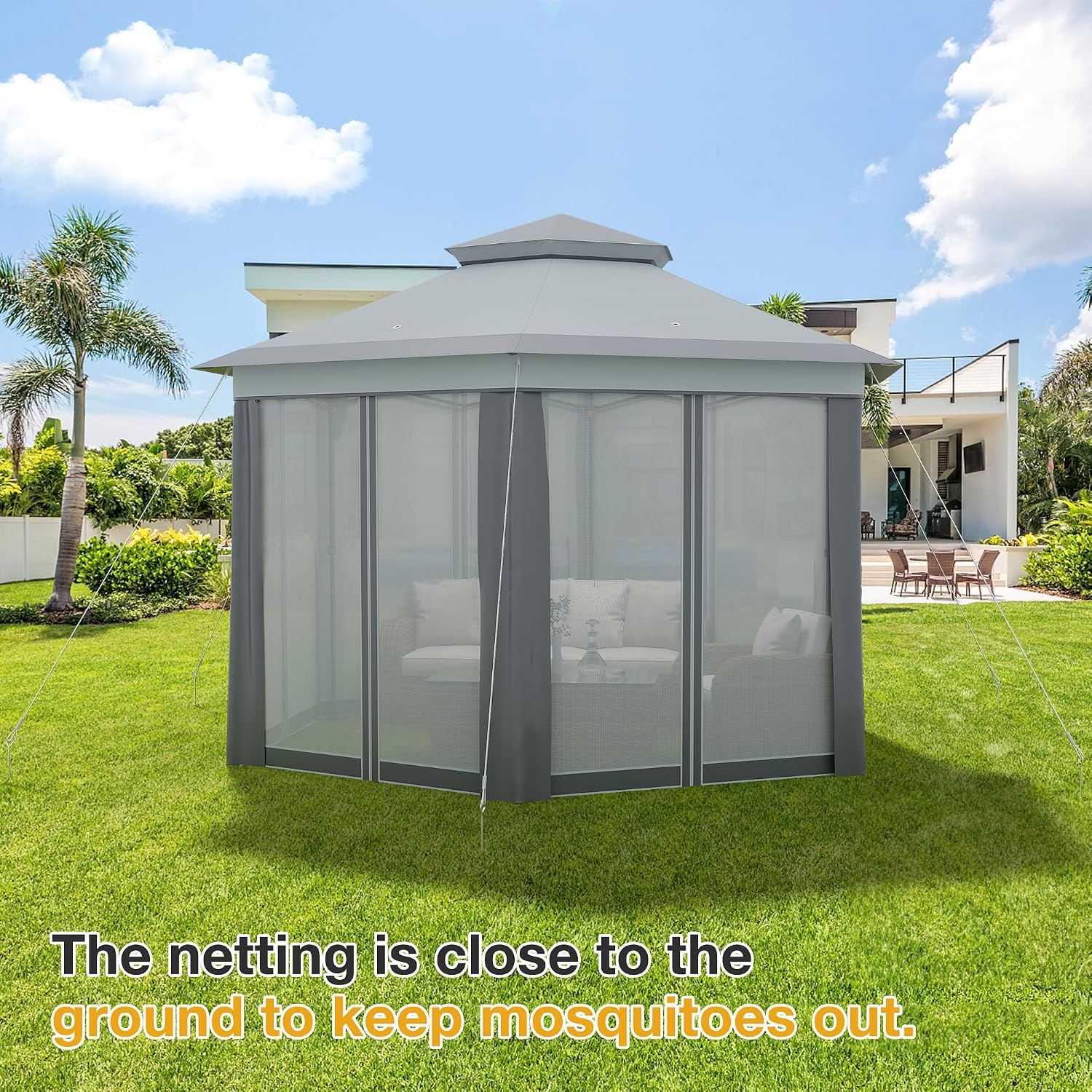 13x13 Pop Up Gazebo Outdoor Hexagonal Canopy Tent with Mosquito Netting Sides Instant Patio Canopy Shelter, Rain & UV Resistant PA Coated Fabric, for Patios, Garden, Parties, Lawns Backya