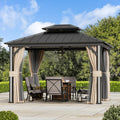Big Leaf 10' x 12' Hardtop Gazebo with LED Strip Lights – Galvanized Steel Double Roof, USB and USB-C connectors, Mosquito Netting and Curtains – Outdoor Metal Gazebo for Decks and Backyards, Black