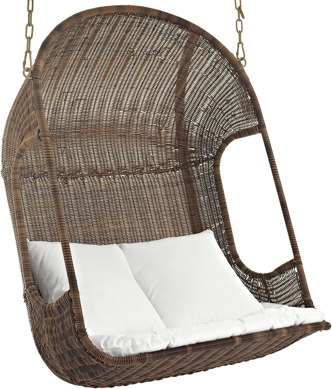 Modway Vantage Wicker Rattan Outdoor Patio Swing Chair with Canopy in Brown White