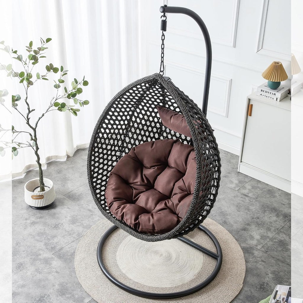 Egg Chair Indoor Outdoor, Hanging Chair for Bedroom, Swing Chair Hammock with Stand & Cushions, Comfy Swinging Chair Adult Reading Chair for Patio Balcony Backyard, Heavy Duty 350LBS, Black