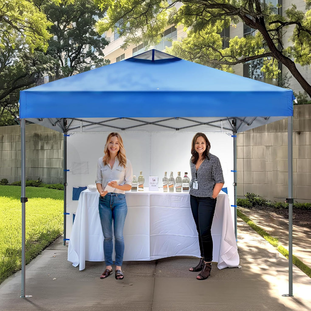 PHI VILLA Canopy Tent 10x10 Pop Up Canopy Outdoor Shade with Pockets Sidewall, Easy Up Sun Shelter with One Person Set Up Center Lock, Portable Instant Camping Beach Canopy Tents, Blue
