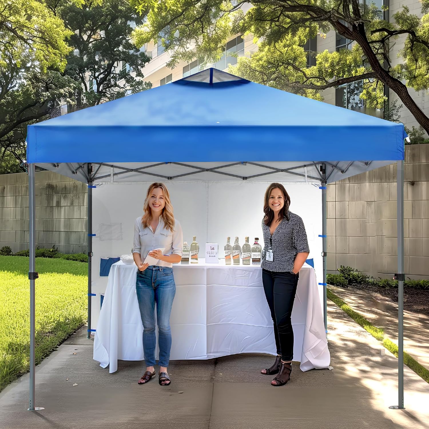 PHI VILLA Canopy Tent 10x10 Pop Up Canopy Outdoor Shade with Pockets Sidewall, Easy Up Sun Shelter with One Person Set Up Center Lock, Portable Instant Camping Beach Canopy Tents, Blue
