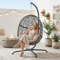 BULEXYARD Oversized Hanging Egg Chair with Stand, Indoor Outdoor Grey Wicker Bird Cage Swing Chair, Patio Hammock Swinging Chair with Beige Cushion for Balcony, Porch, 350lbs Capacity